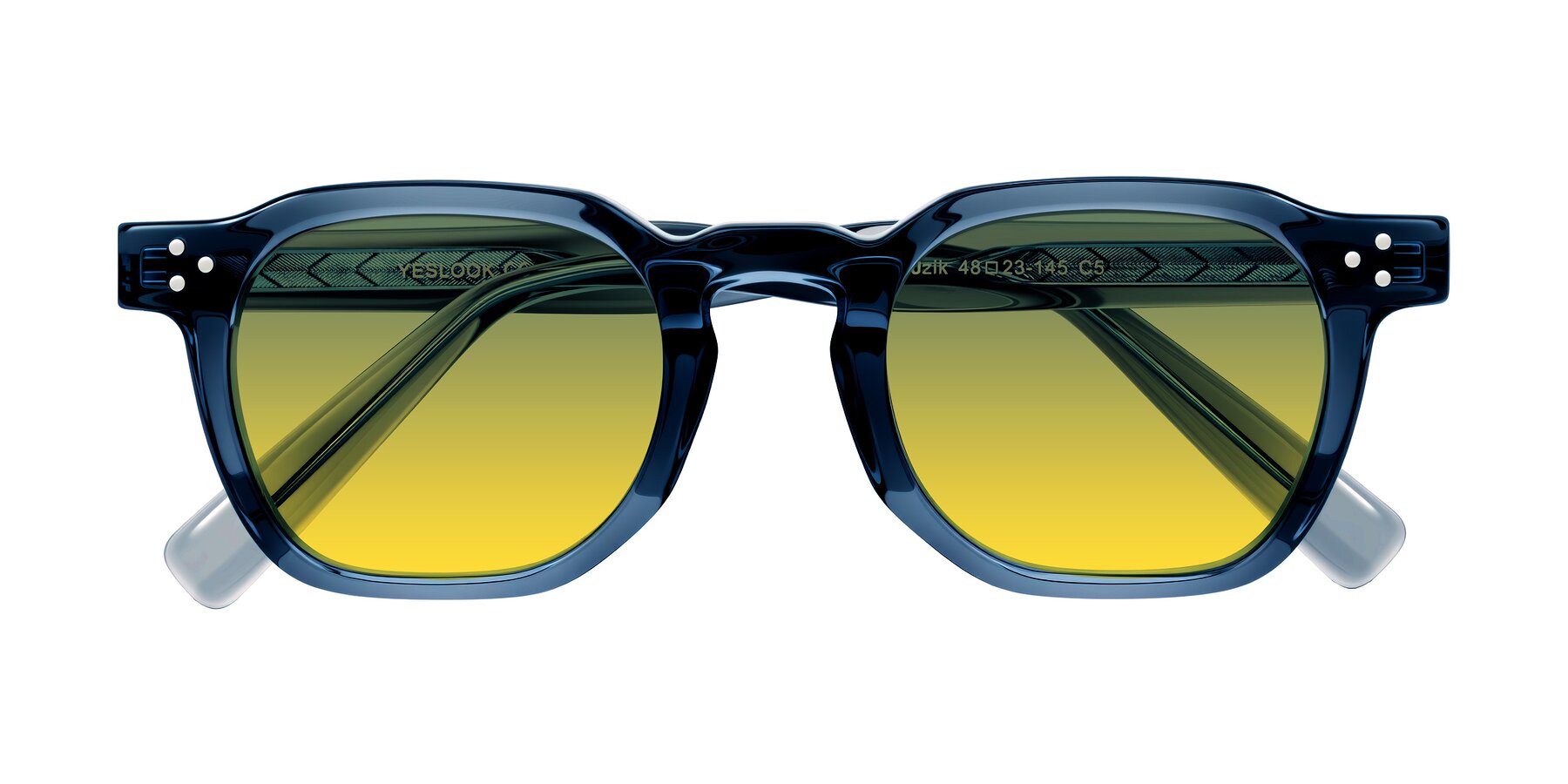 Folded Front of Muzik in Light Gray to Charcoal Shift with Green / Yellow Gradient Lenses