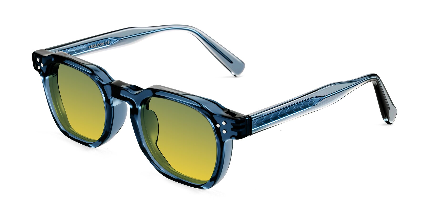 Angle of Muzik in Light Gray to Charcoal Shift with Green / Yellow Gradient Lenses