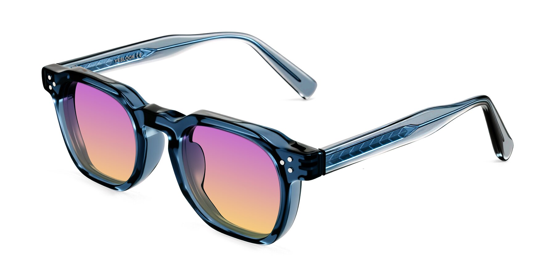 Angle of Muzik in Light Gray to Charcoal Shift with Purple / Yellow Gradient Lenses