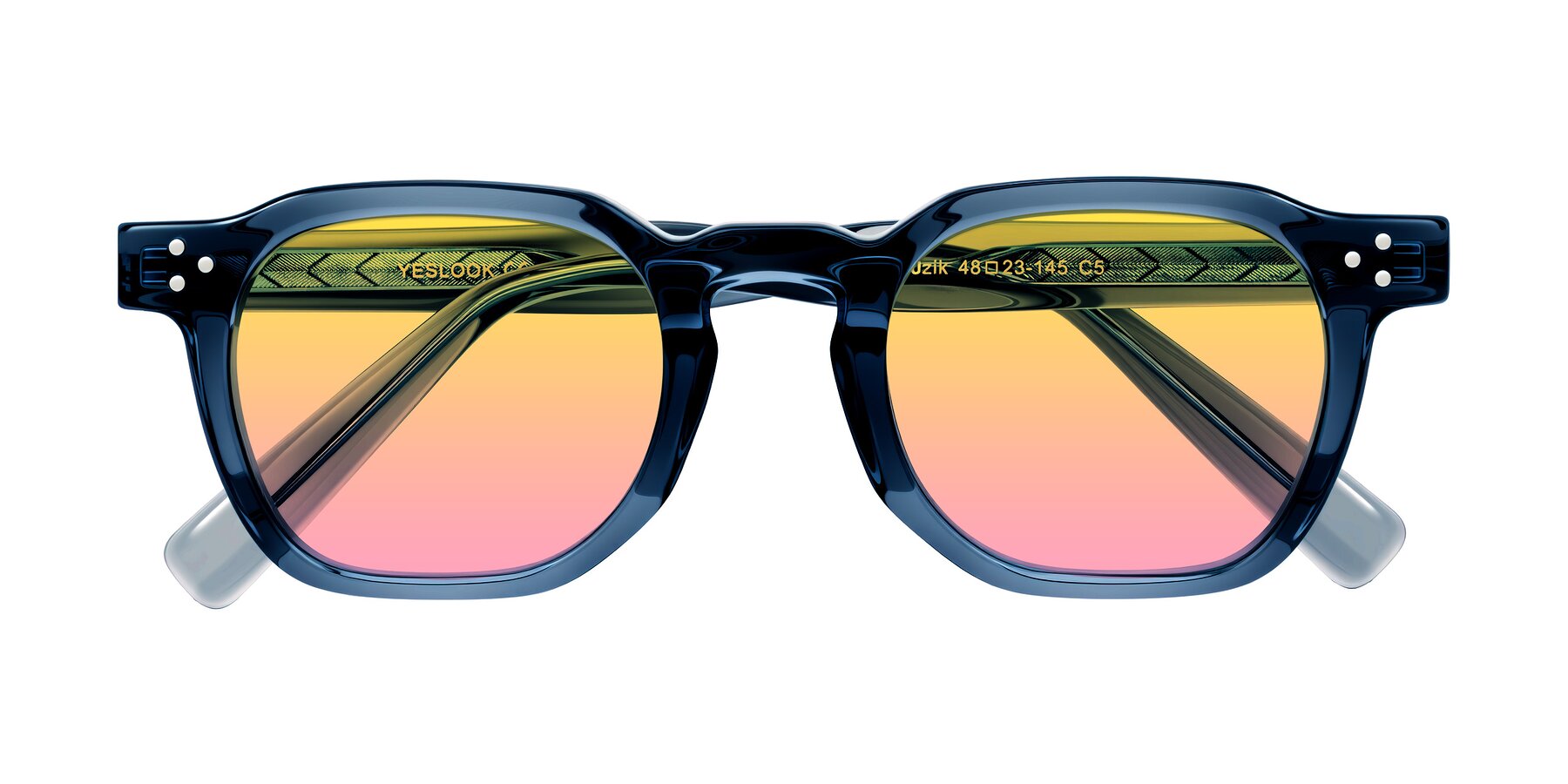 Folded Front of Muzik in Light Gray to Charcoal Shift with Yellow / Pink Gradient Lenses