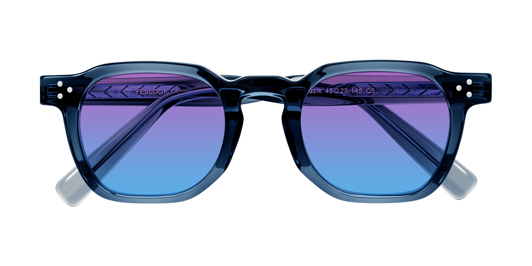 Folded Front of Muzik in Light Gray to Charcoal Shift with Purple / Blue Gradient Lenses