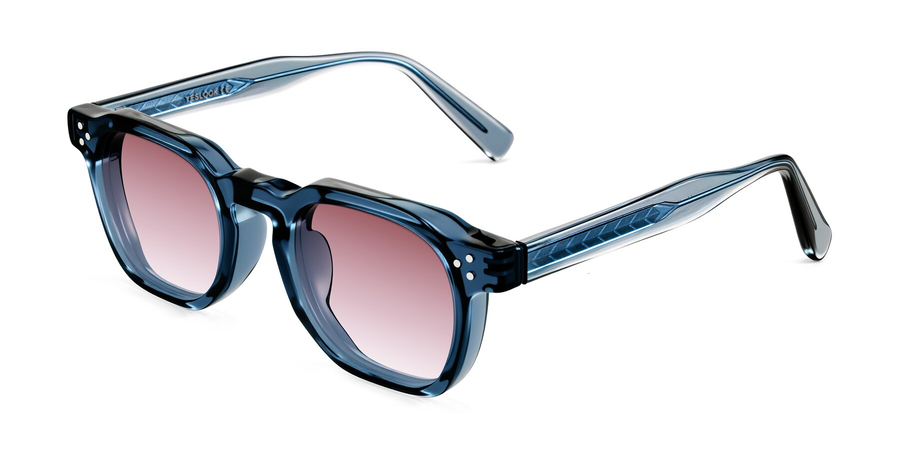 Angle of Muzik in Light Gray to Charcoal Shift with Garnet Gradient Lenses