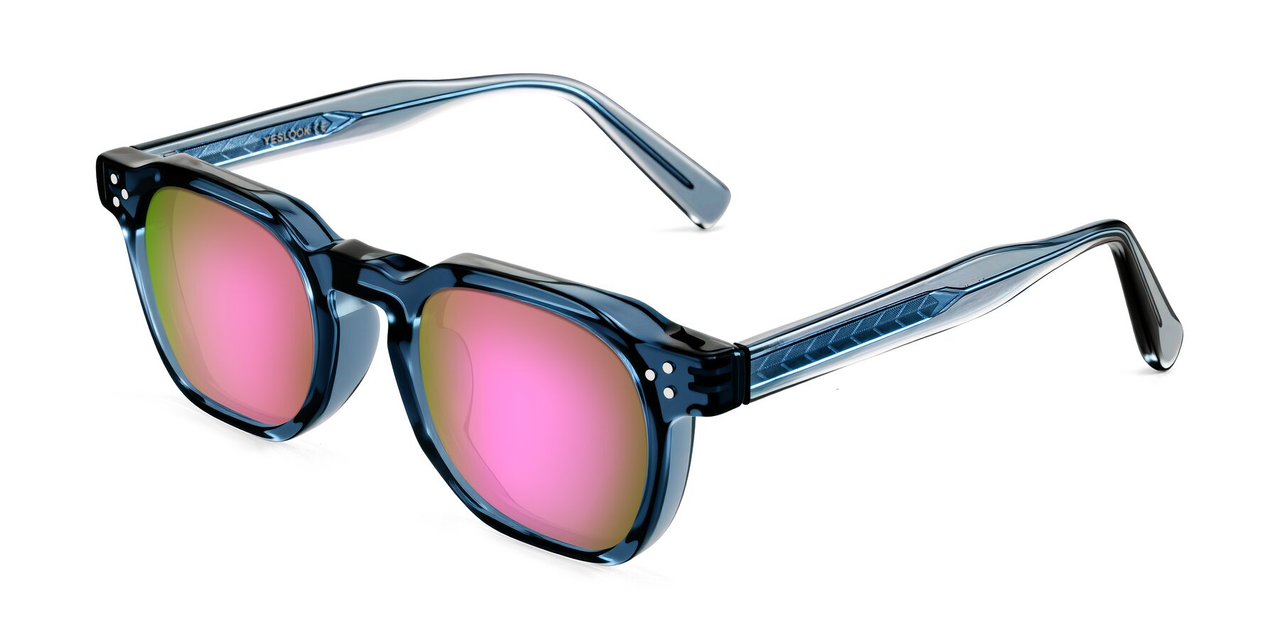 Angle of Muzik in Light Gray to Charcoal Shift with Pink Mirrored Lenses