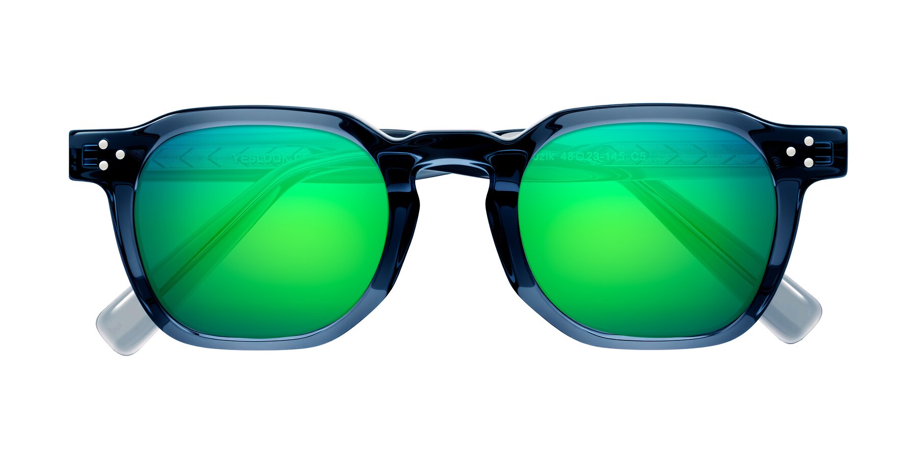 Folded Front of Muzik in Light Gray to Charcoal Shift with Green Mirrored Lenses