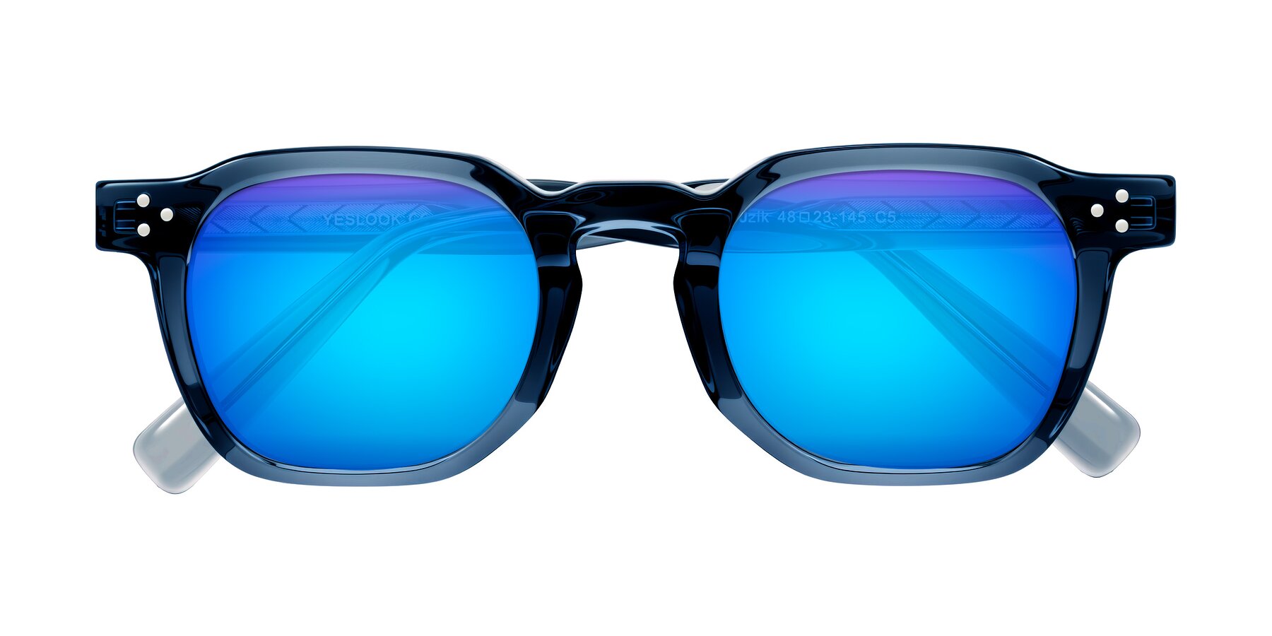 Folded Front of Muzik in Light Gray to Charcoal Shift with Blue Mirrored Lenses