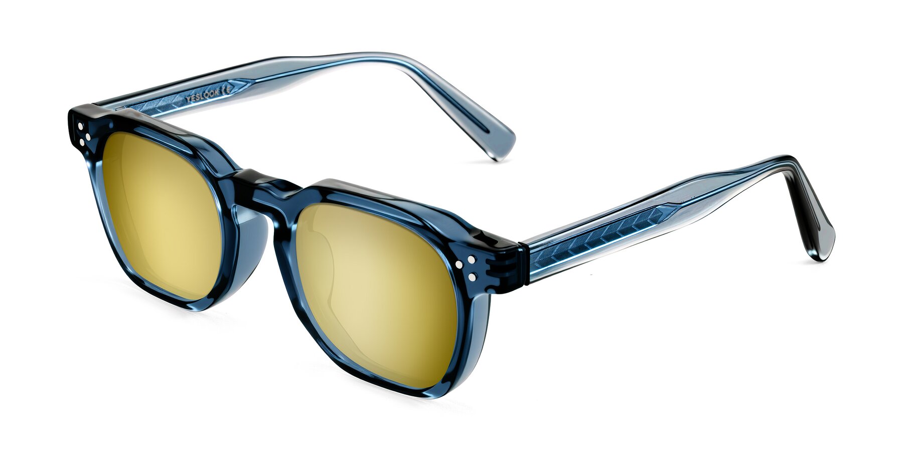Angle of Muzik in Light Gray to Charcoal Shift with Gold Mirrored Lenses