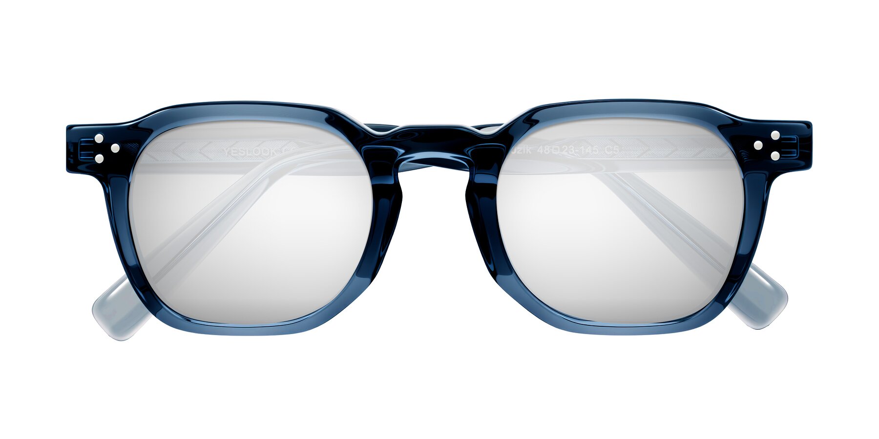 Folded Front of Muzik in Light Gray to Charcoal Shift with Silver Mirrored Lenses