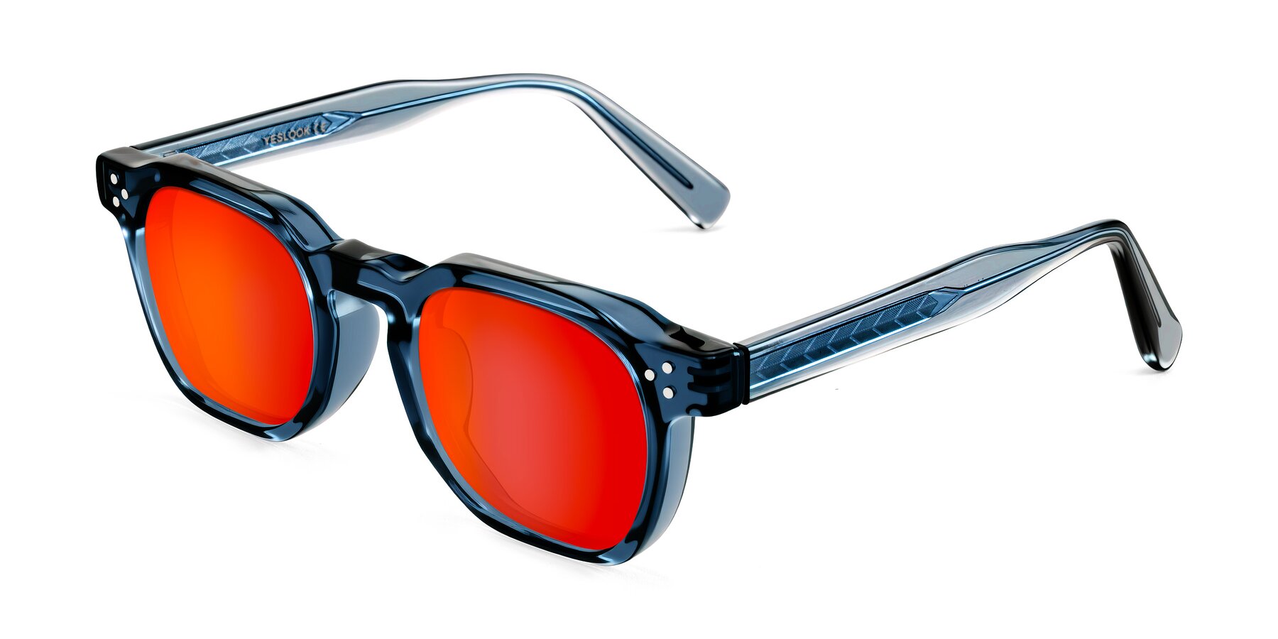 Angle of Muzik in Light Gray to Charcoal Shift with Red Gold Mirrored Lenses