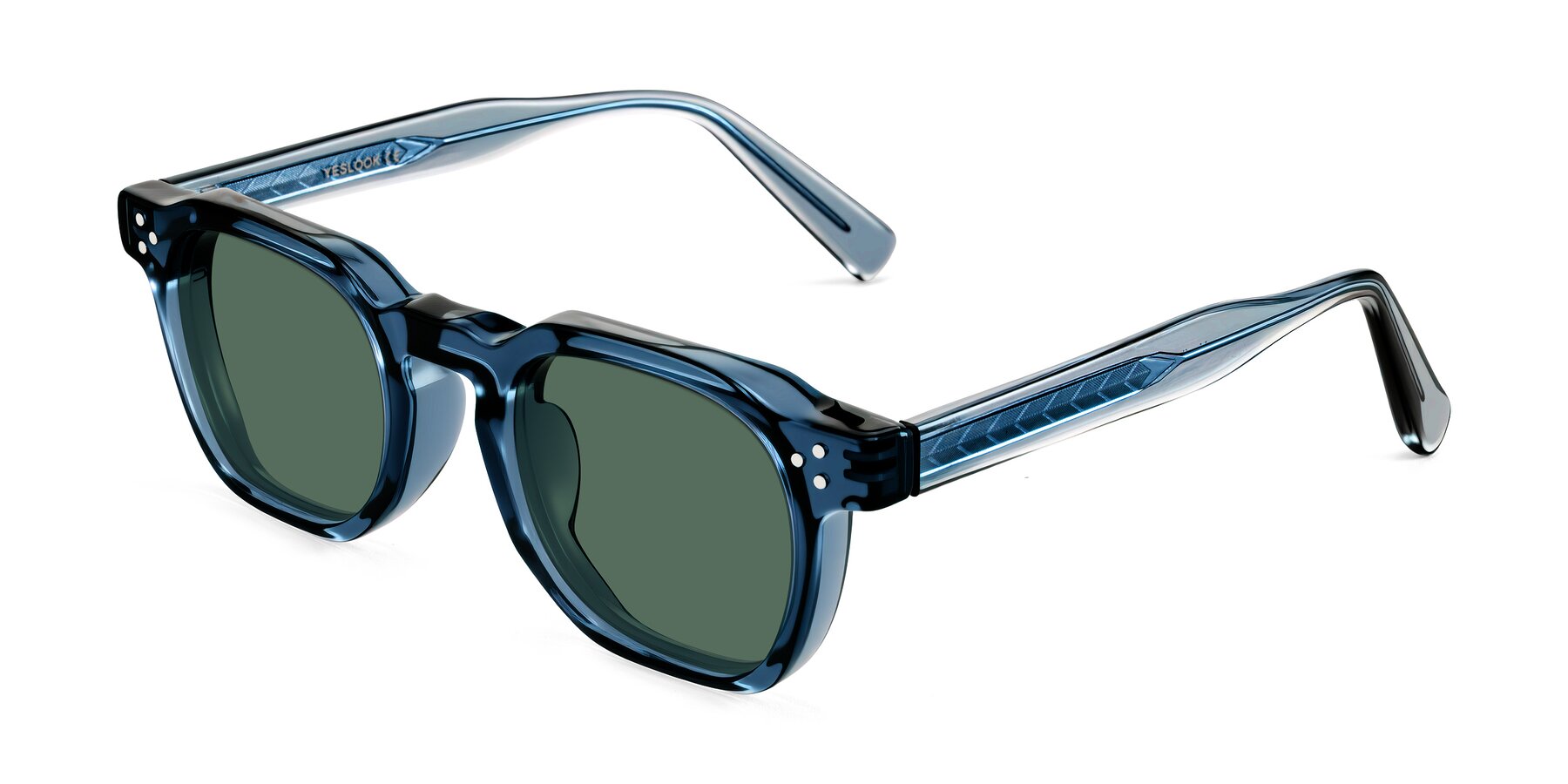 Angle of Muzik in Light Gray to Charcoal Shift with Green Polarized Lenses