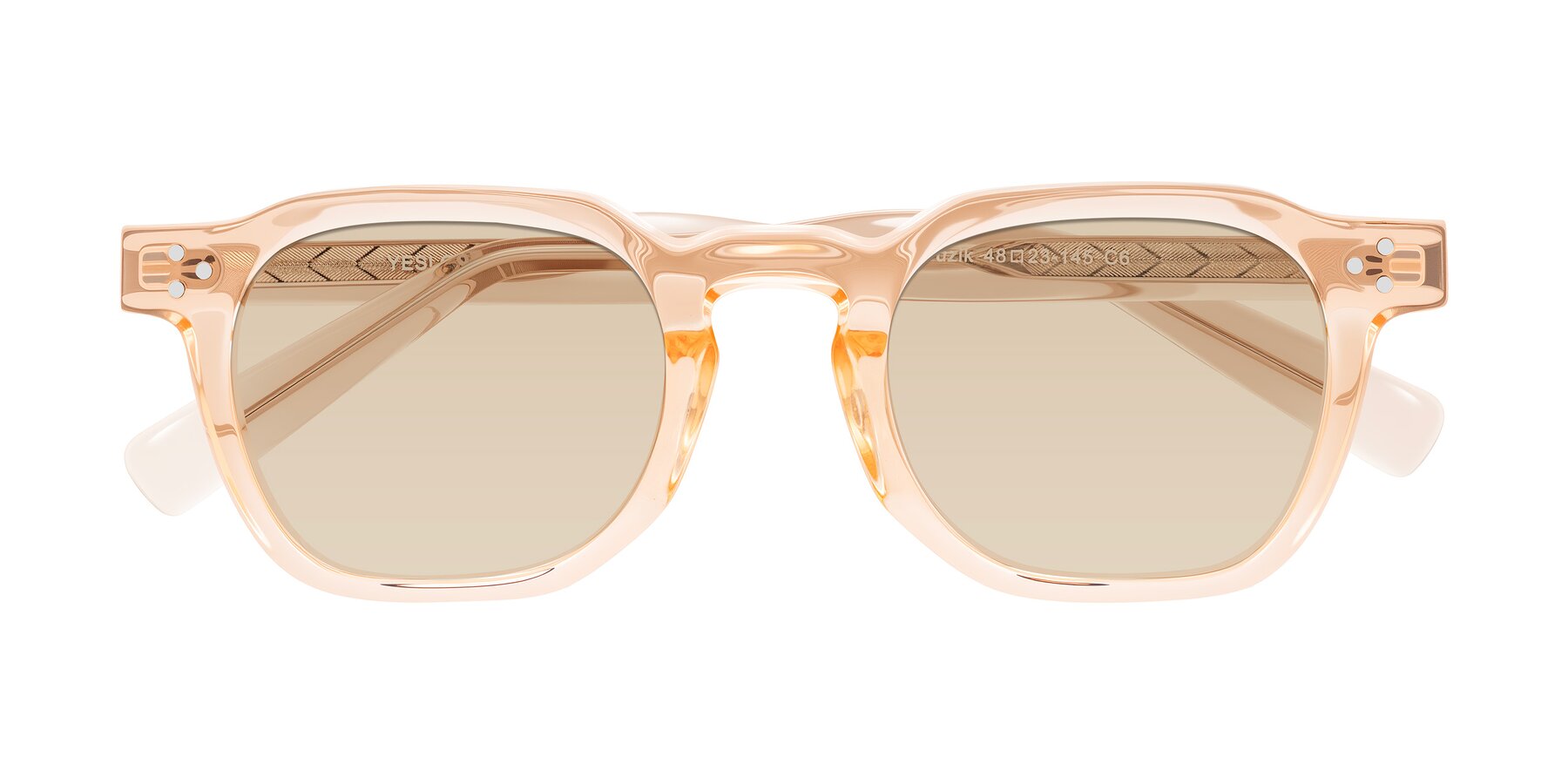 Folded Front of Muzik in Coral to Vermilion Shift with Light Brown Tinted Lenses