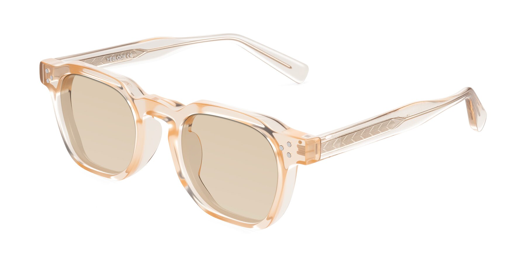 Angle of Muzik in Coral to Vermilion Shift with Light Brown Tinted Lenses