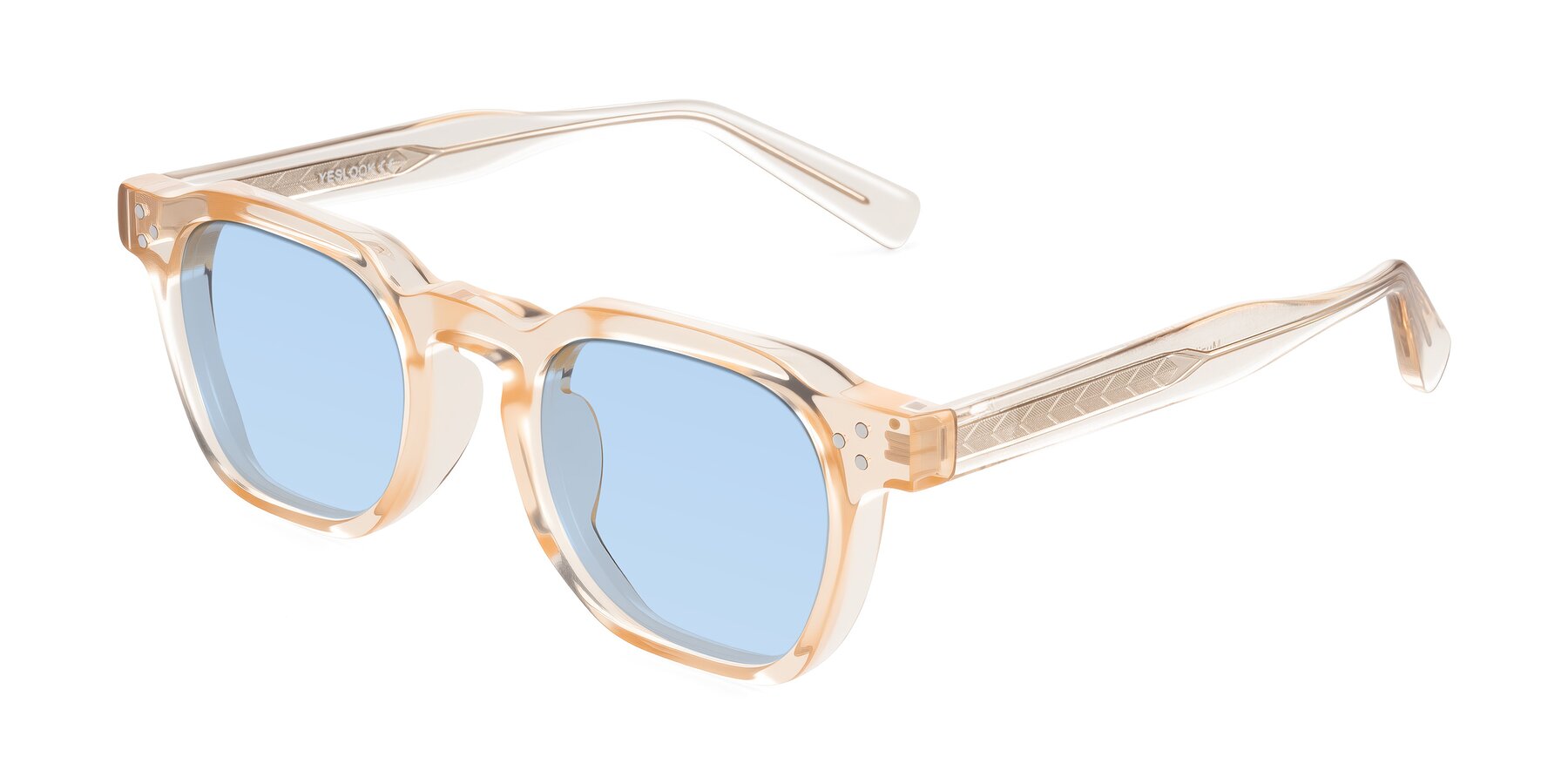 Angle of Muzik in Coral to Vermilion Shift with Light Blue Tinted Lenses