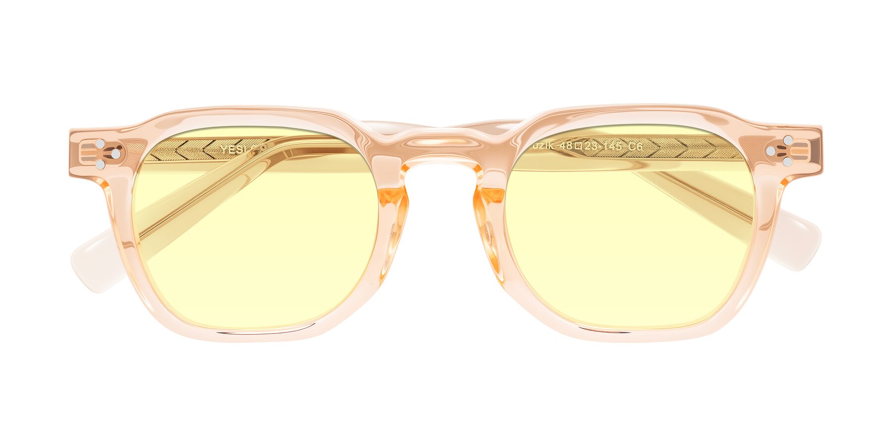 Folded Front of Muzik in Coral to Vermilion Shift with Light Yellow Tinted Lenses