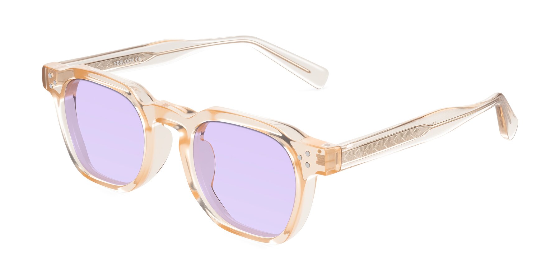 Angle of Muzik in Coral to Vermilion Shift with Light Purple Tinted Lenses