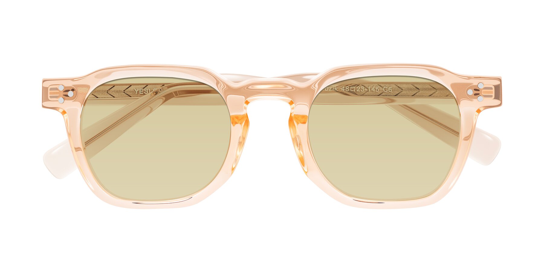 Folded Front of Muzik in Coral to Vermilion Shift with Light Champagne Tinted Lenses