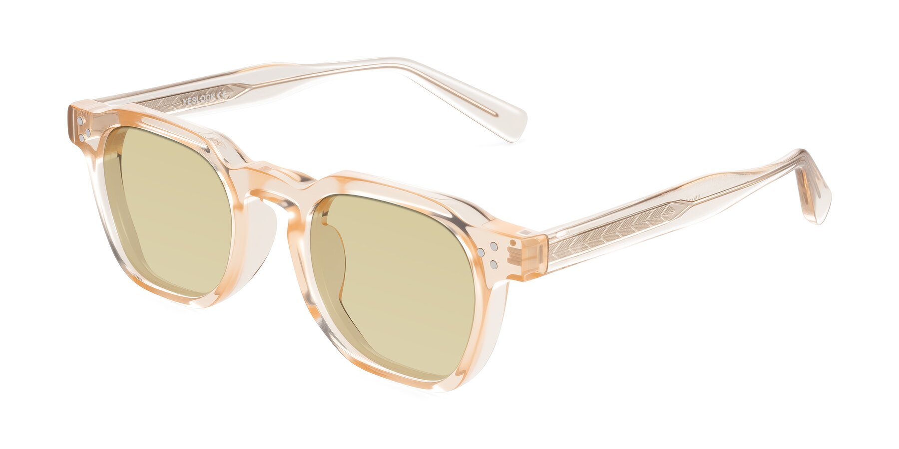 Angle of Muzik in Coral to Vermilion Shift with Light Champagne Tinted Lenses