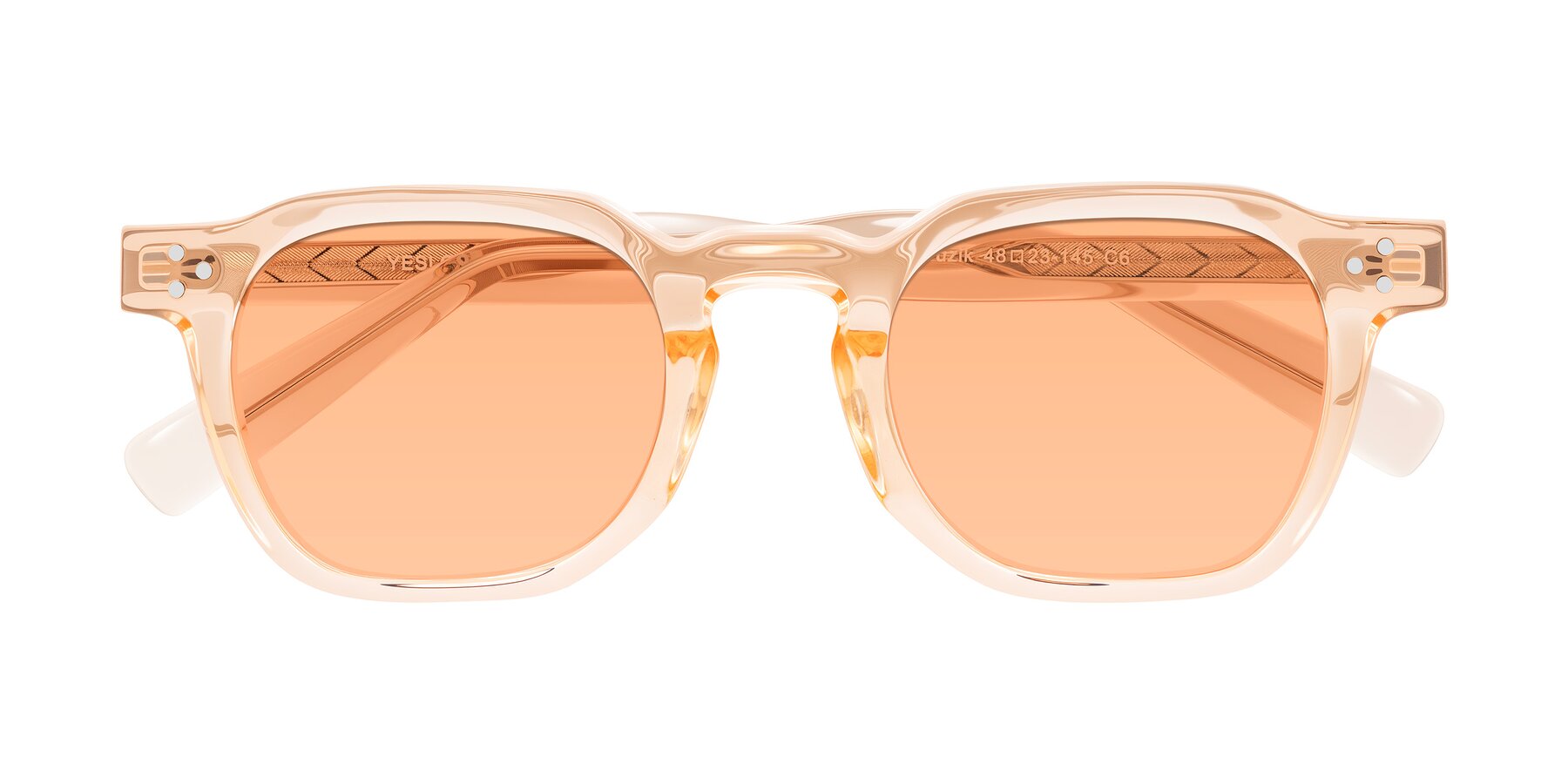 Folded Front of Muzik in Coral to Vermilion Shift with Light Orange Tinted Lenses