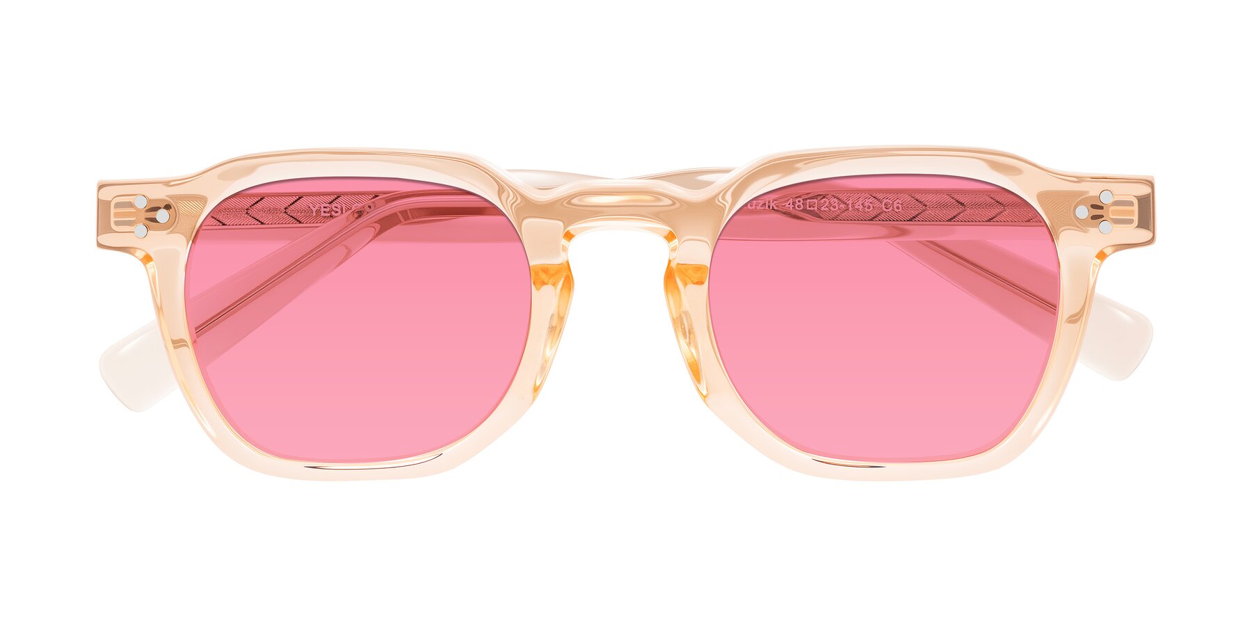 Folded Front of Muzik in Coral to Vermilion Shift with Pink Tinted Lenses