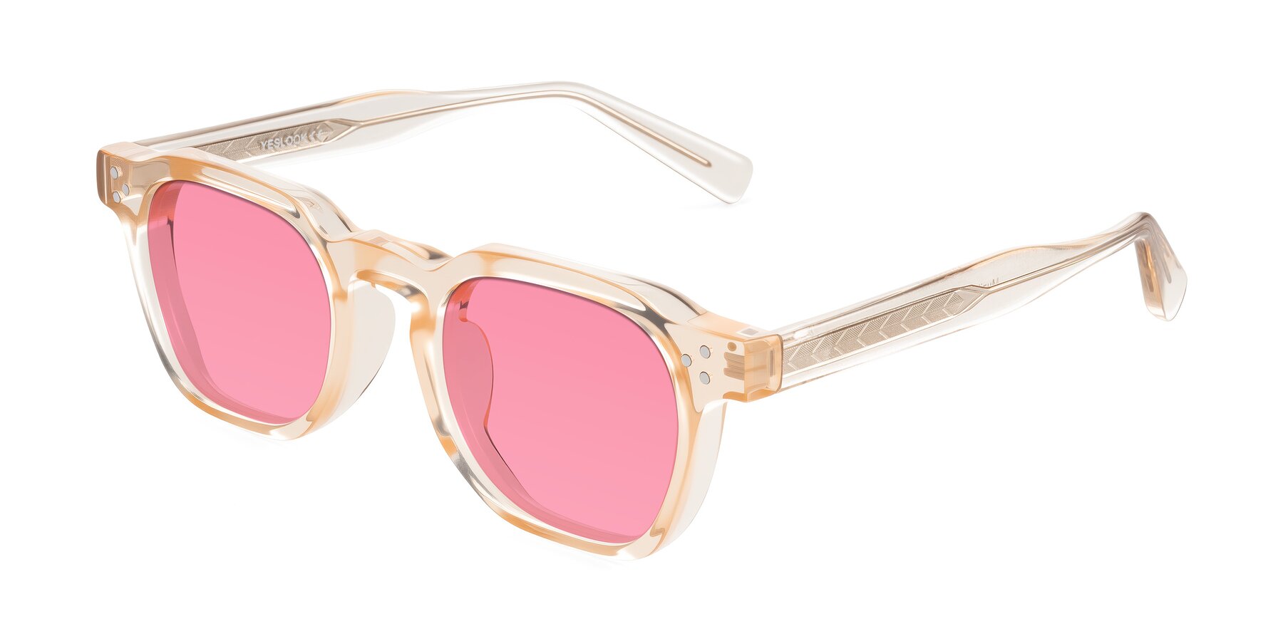 Angle of Muzik in Coral to Vermilion Shift with Pink Tinted Lenses