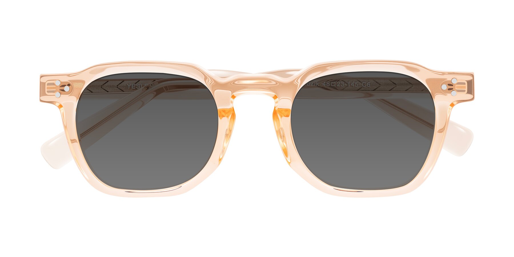 Folded Front of Muzik in Coral to Vermilion Shift with Medium Gray Tinted Lenses