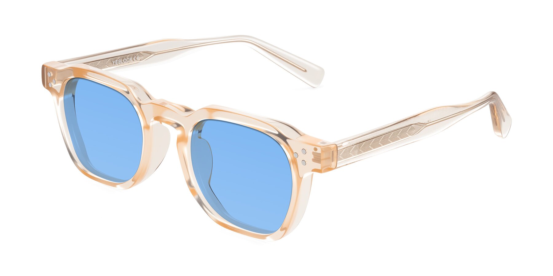 Angle of Muzik in Coral to Vermilion Shift with Medium Blue Tinted Lenses