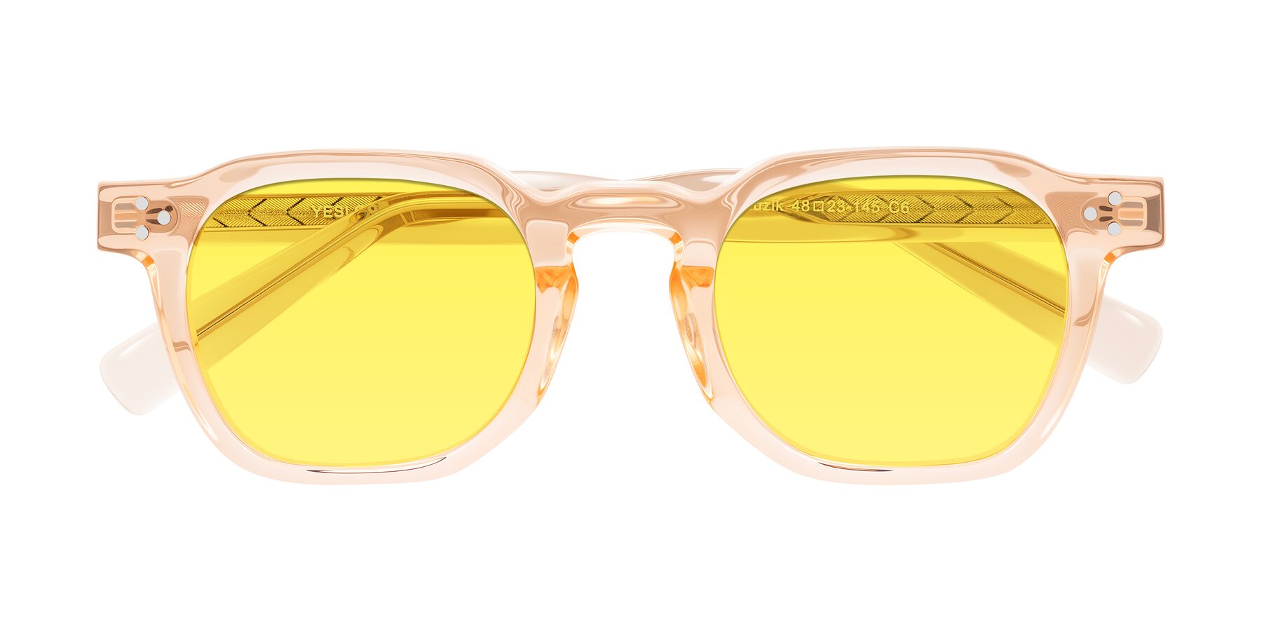 Folded Front of Muzik in Coral to Vermilion Shift with Medium Yellow Tinted Lenses