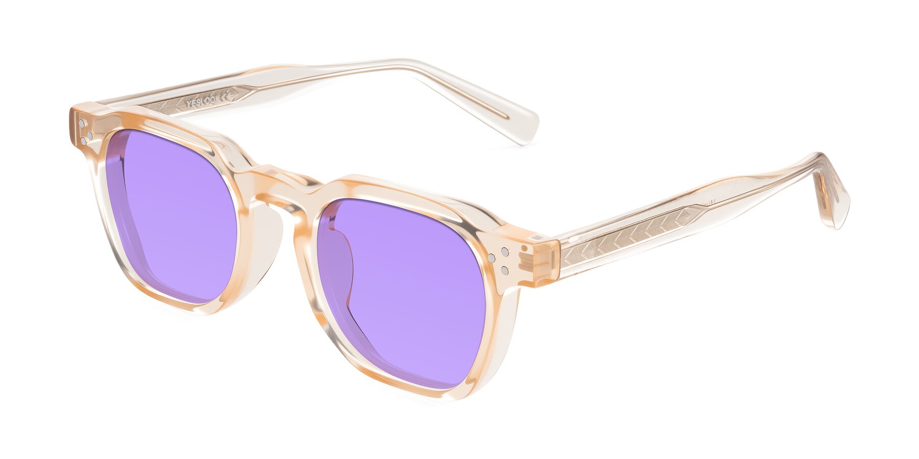 Angle of Muzik in Coral to Vermilion Shift with Medium Purple Tinted Lenses