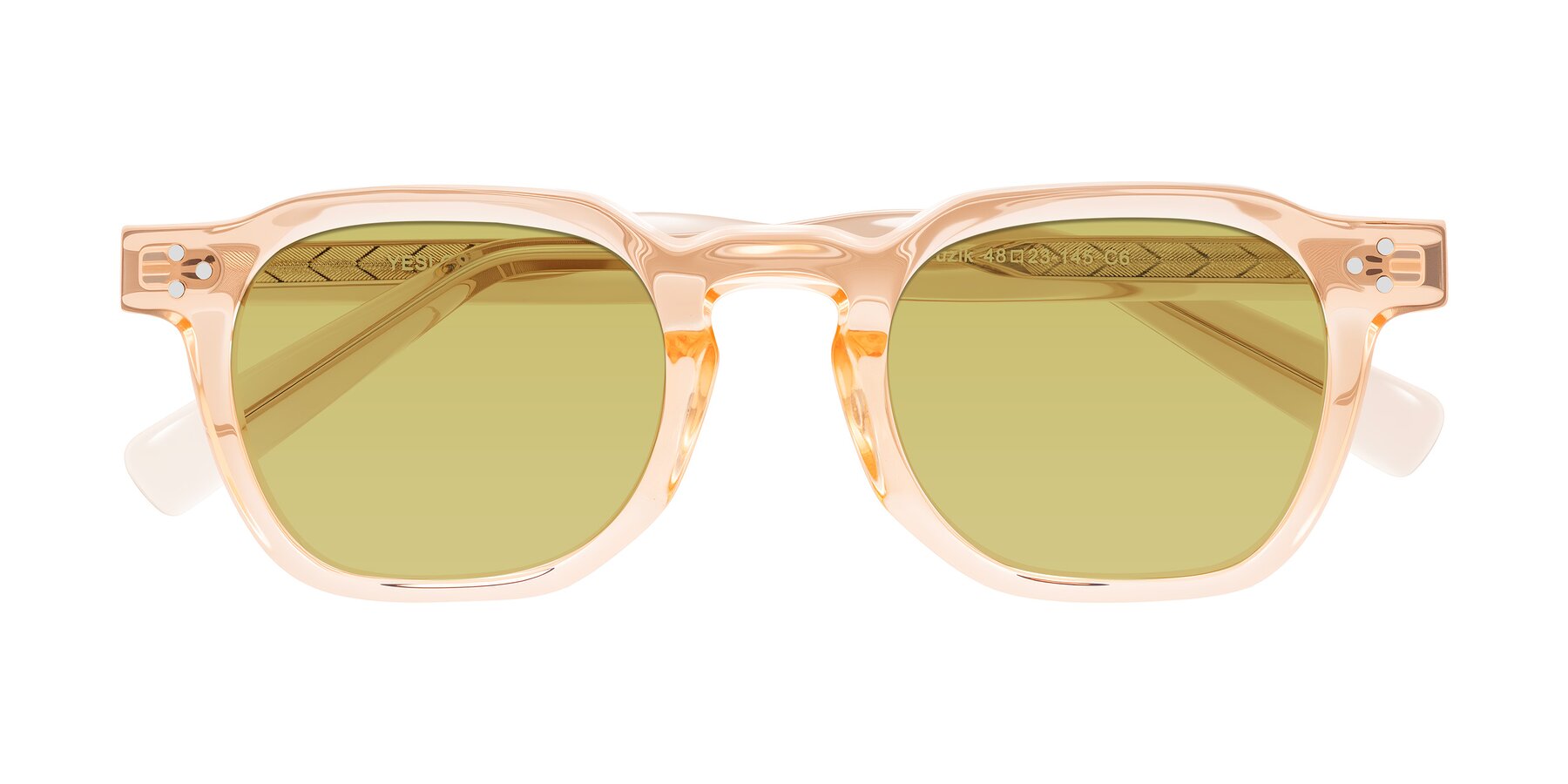 Folded Front of Muzik in Coral to Vermilion Shift with Medium Champagne Tinted Lenses