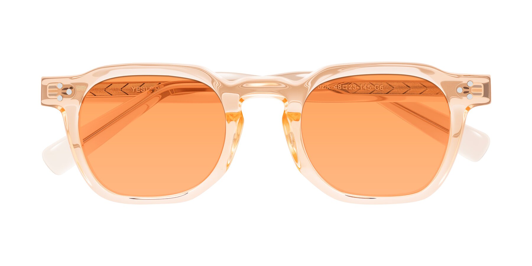 Folded Front of Muzik in Coral to Vermilion Shift with Medium Orange Tinted Lenses