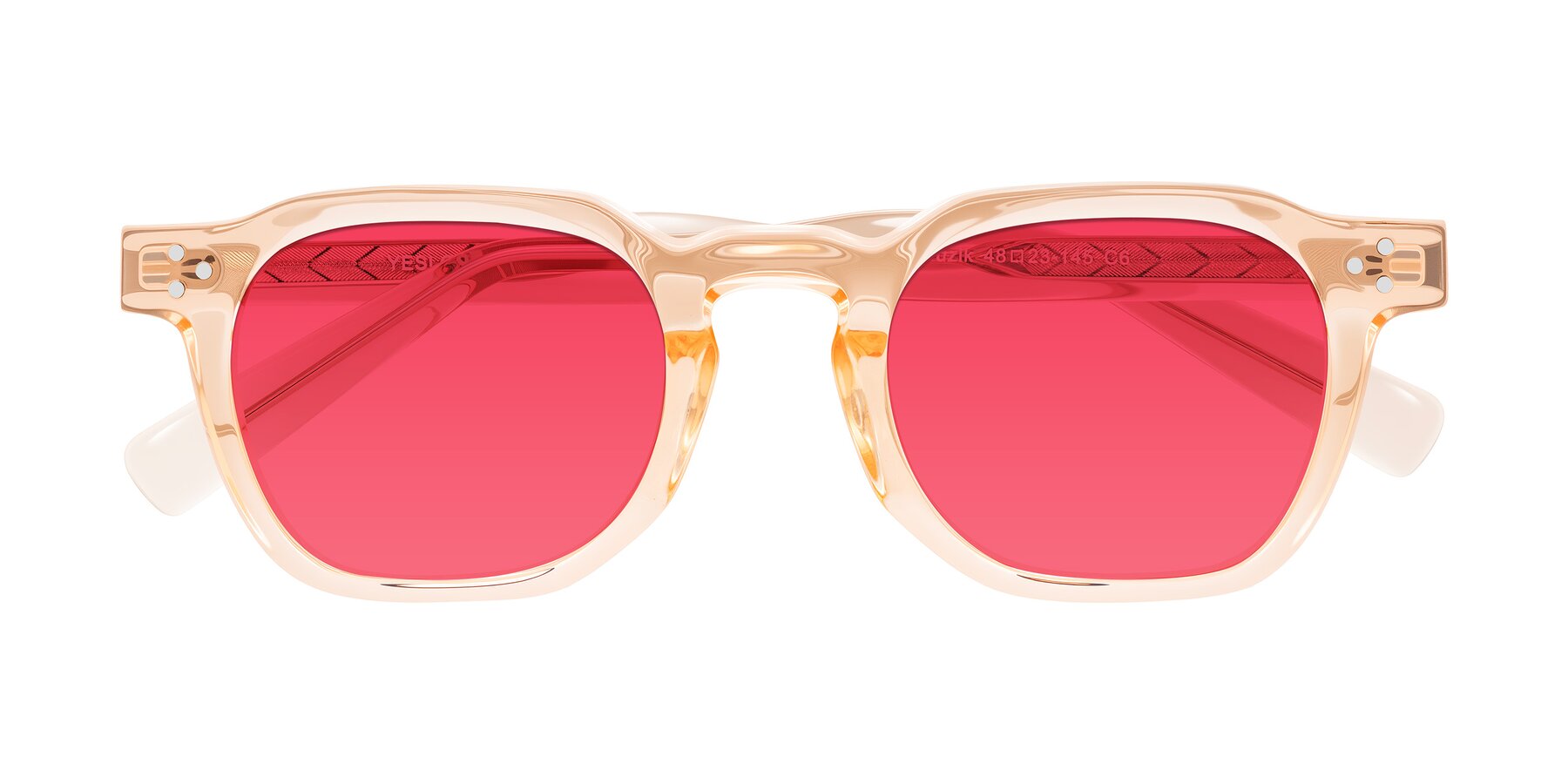 Folded Front of Muzik in Coral to Vermilion Shift with Red Tinted Lenses