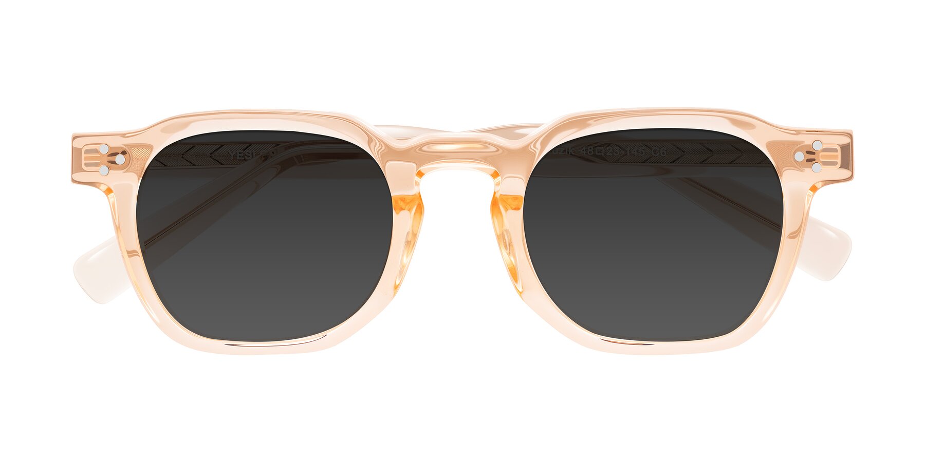 Folded Front of Muzik in Coral to Vermilion Shift with Gray Tinted Lenses