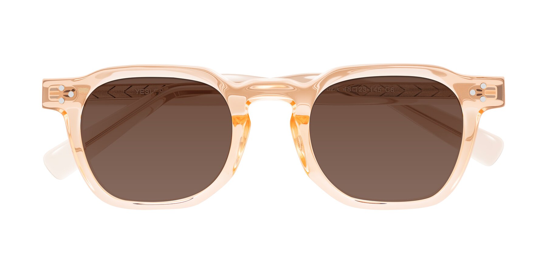 Folded Front of Muzik in Coral to Vermilion Shift with Brown Tinted Lenses