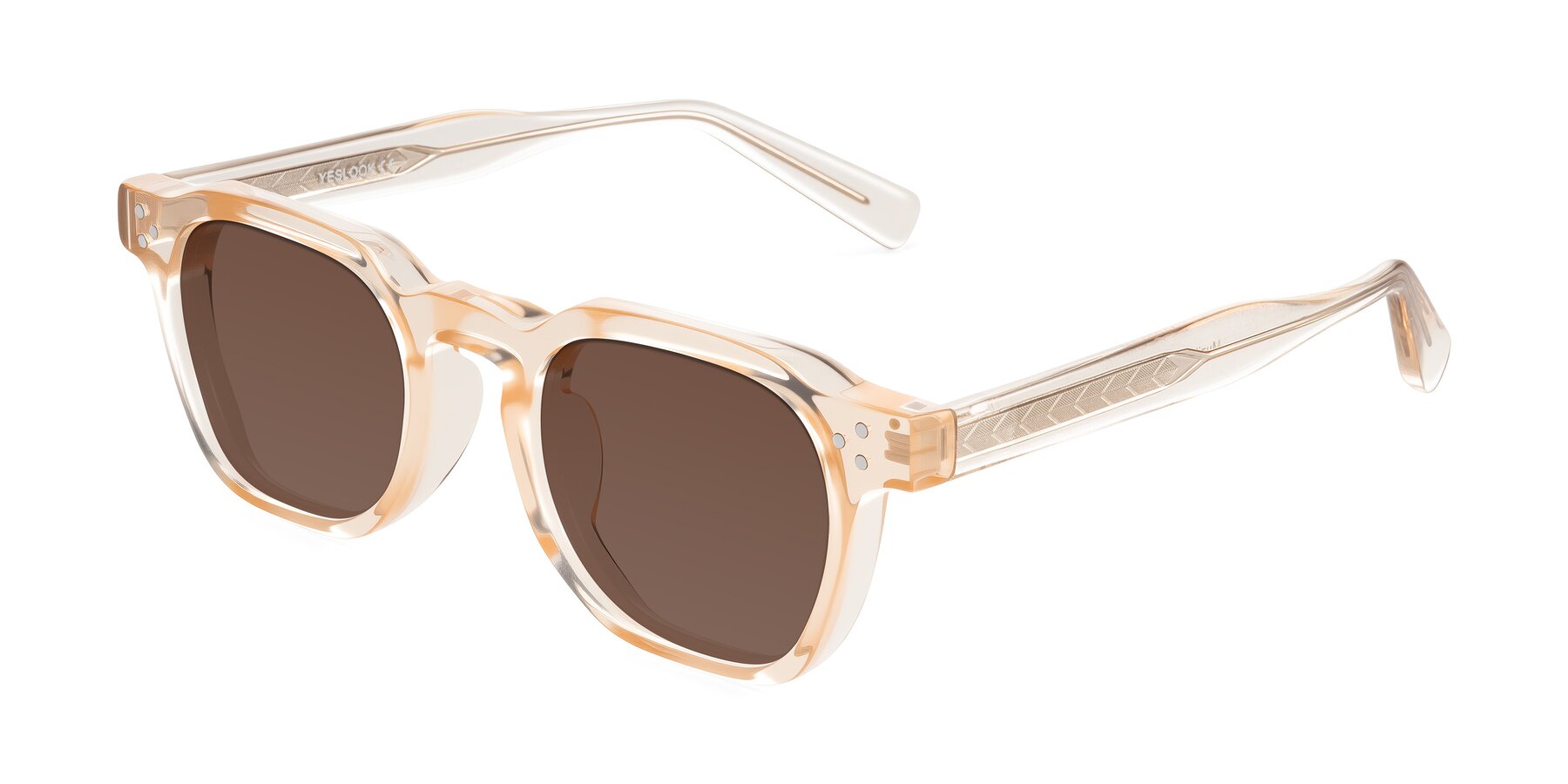 Angle of Muzik in Coral to Vermilion Shift with Brown Tinted Lenses