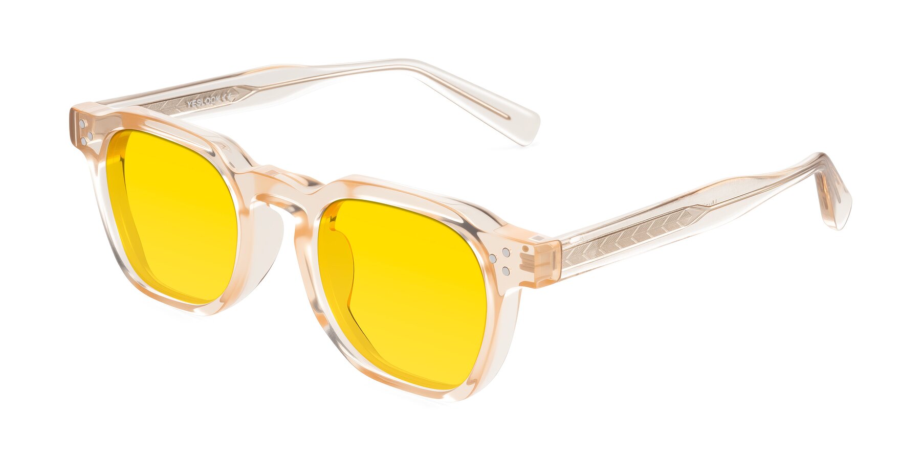 Angle of Muzik in Coral to Vermilion Shift with Yellow Tinted Lenses