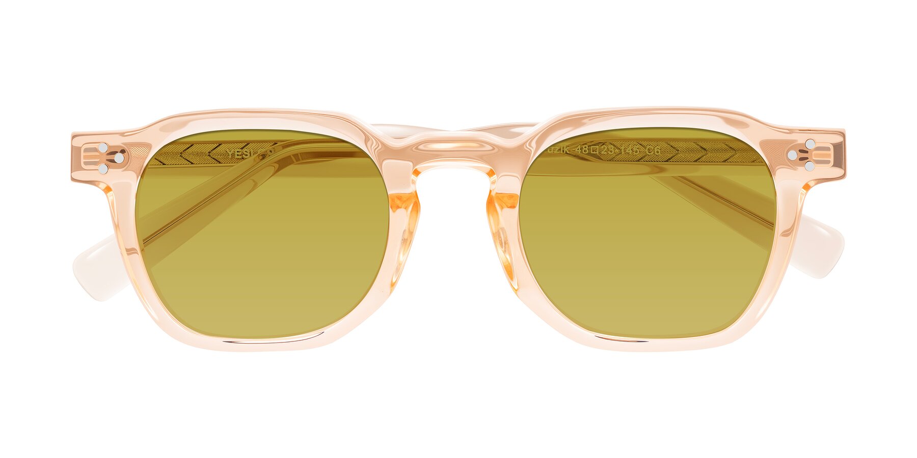 Folded Front of Muzik in Coral to Vermilion Shift with Champagne Tinted Lenses