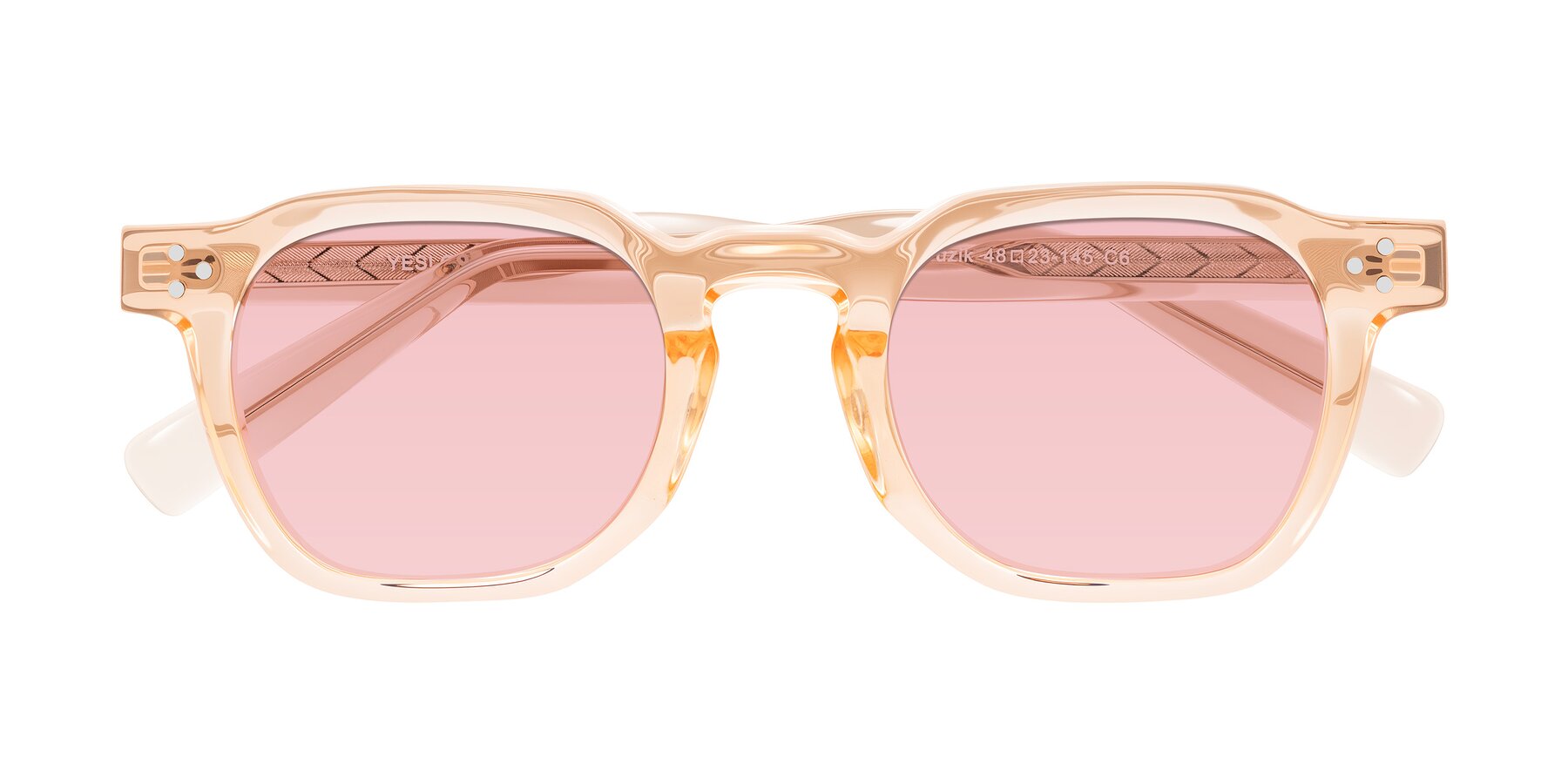 Folded Front of Muzik in Coral to Vermilion Shift with Light Garnet Tinted Lenses