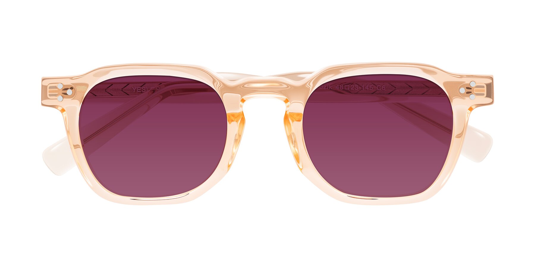 Folded Front of Muzik in Coral to Vermilion Shift with Wine Tinted Lenses