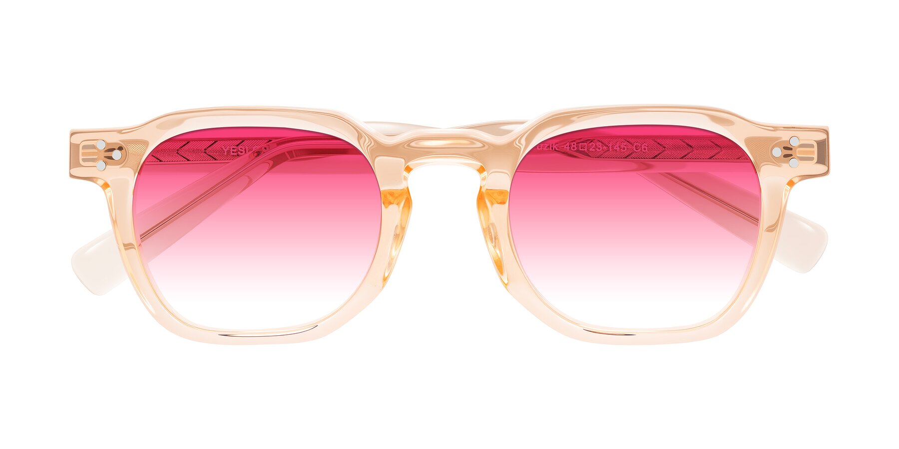 Folded Front of Muzik in Coral to Vermilion Shift with Pink Gradient Lenses