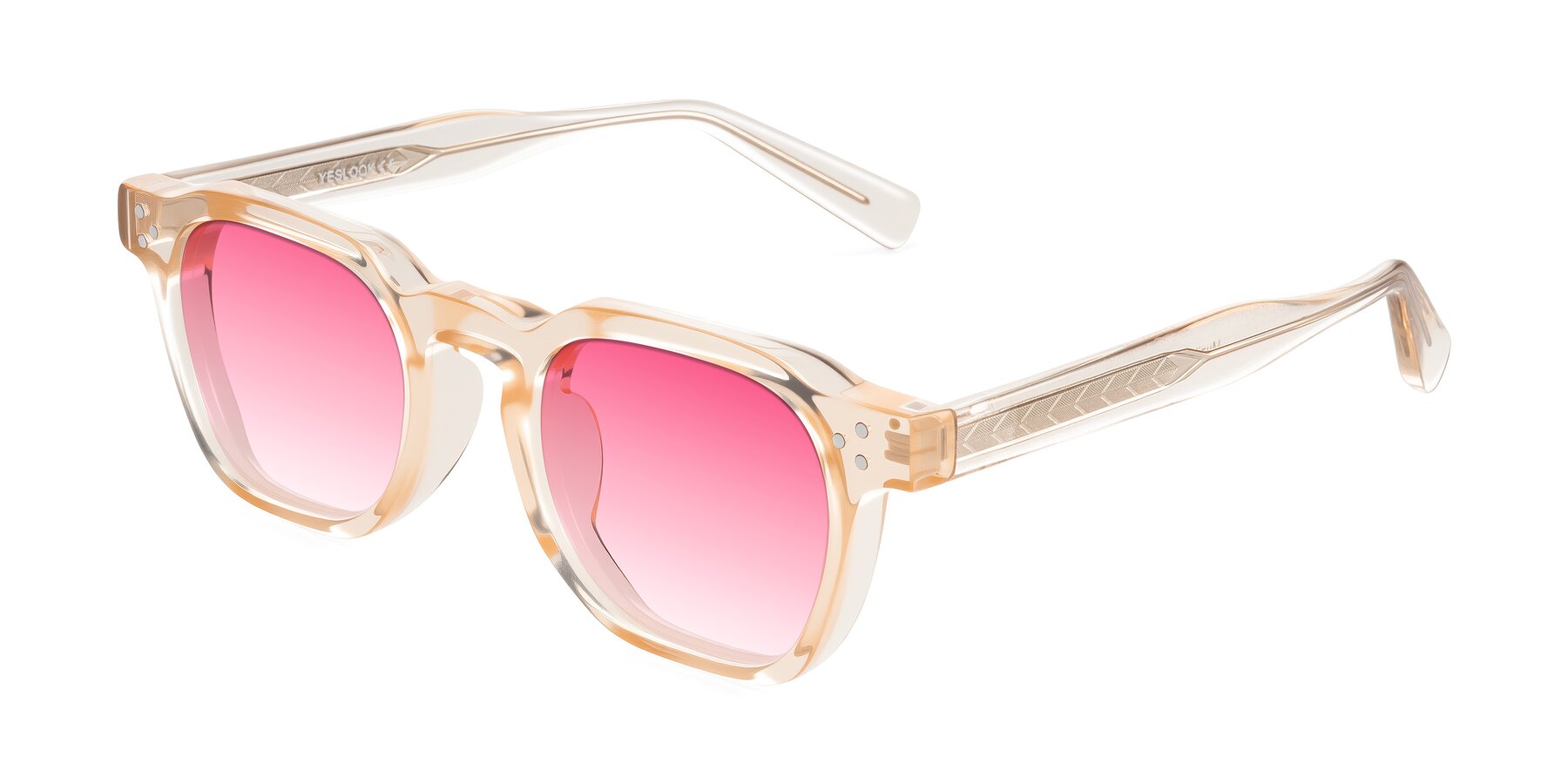 Angle of Muzik in Coral to Vermilion Shift with Pink Gradient Lenses