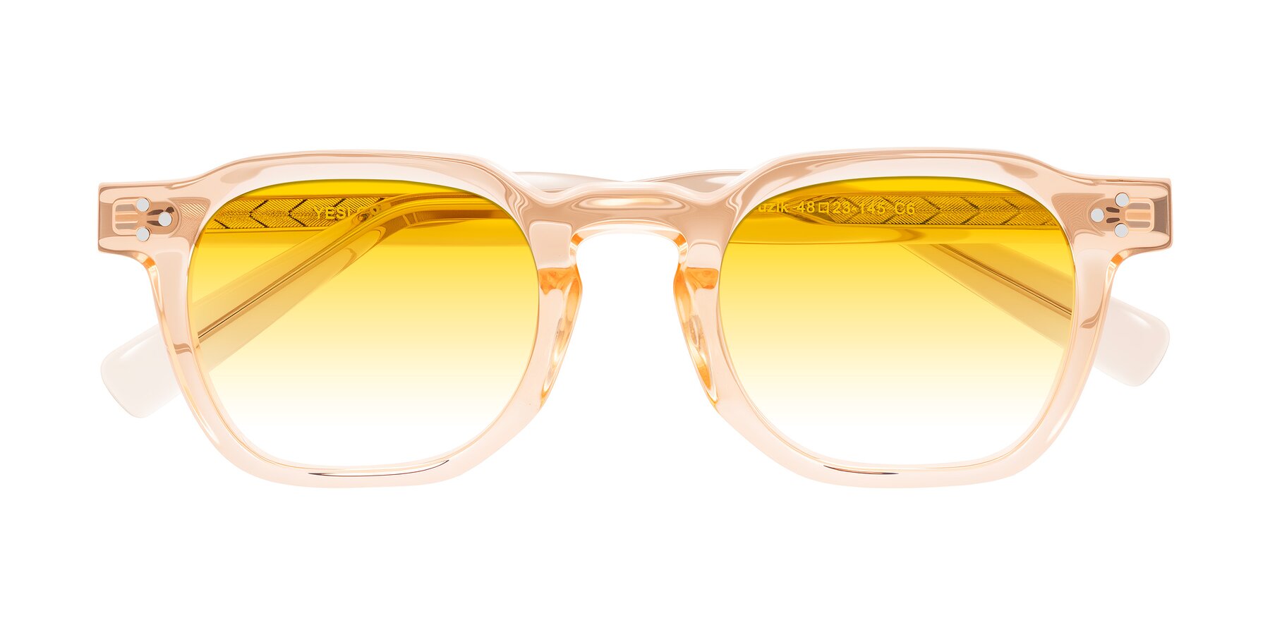 Folded Front of Muzik in Coral to Vermilion Shift with Yellow Gradient Lenses