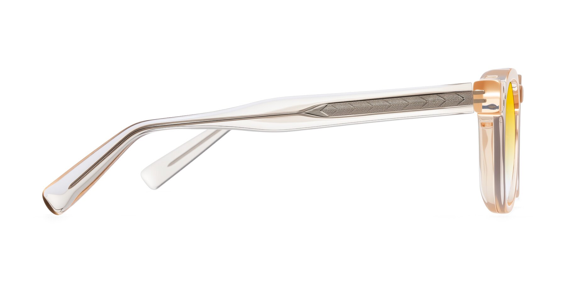 Side of Muzik in Coral to Vermilion Shift with Yellow Gradient Lenses