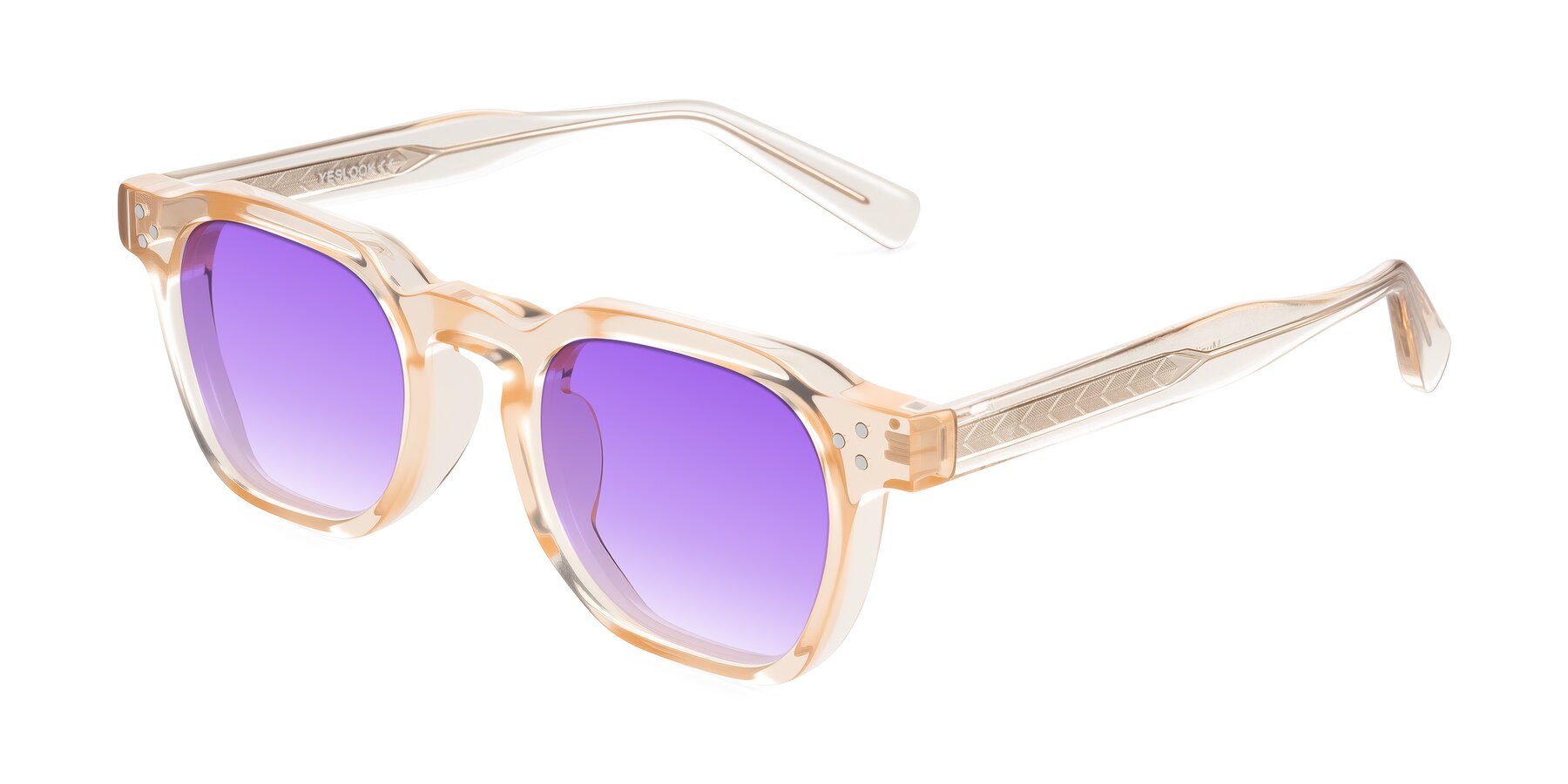 Angle of Muzik in Coral to Vermilion Shift with Purple Gradient Lenses