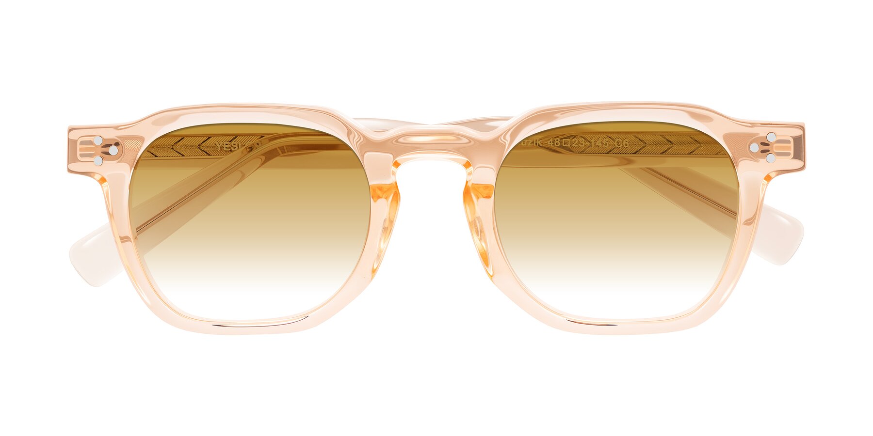 Folded Front of Muzik in Coral to Vermilion Shift with Champagne Gradient Lenses