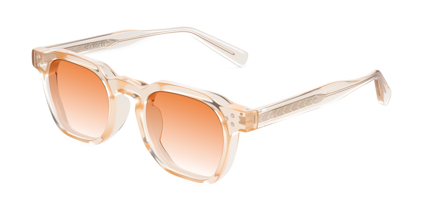 Angle of Muzik in Coral to Vermilion Shift with Orange Gradient Lenses