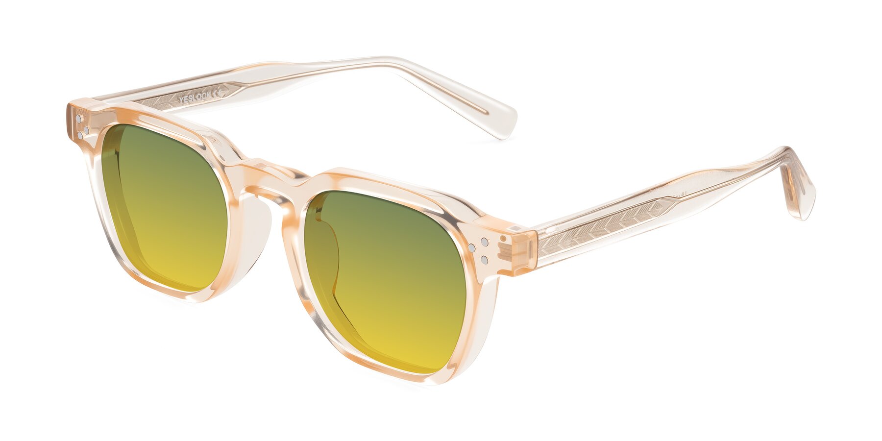 Angle of Muzik in Coral to Vermilion Shift with Green / Yellow Gradient Lenses