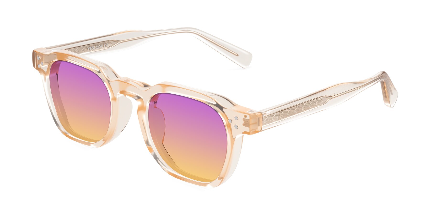 Angle of Muzik in Coral to Vermilion Shift with Purple / Yellow Gradient Lenses