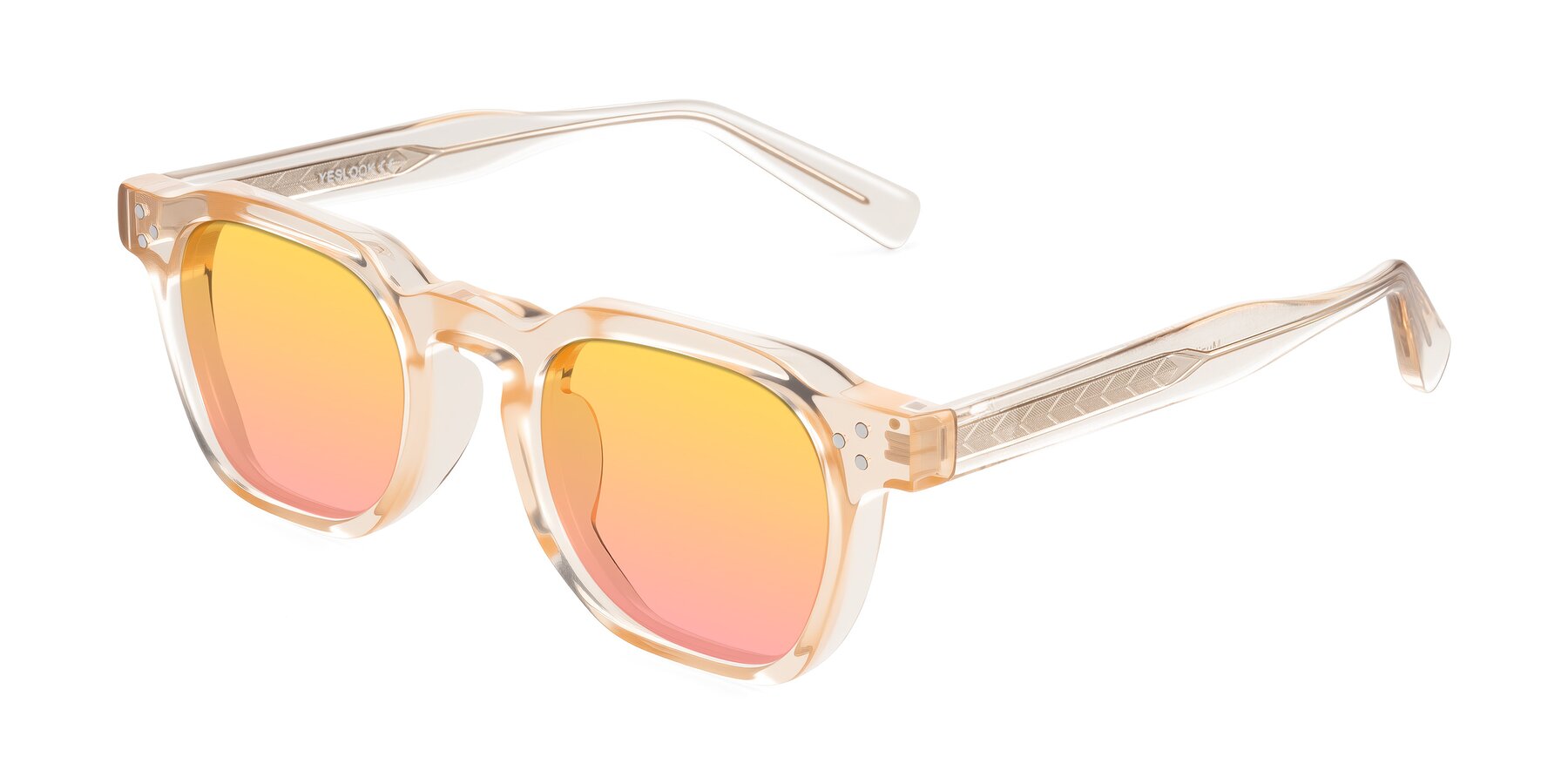 Angle of Muzik in Coral to Vermilion Shift with Yellow / Pink Gradient Lenses