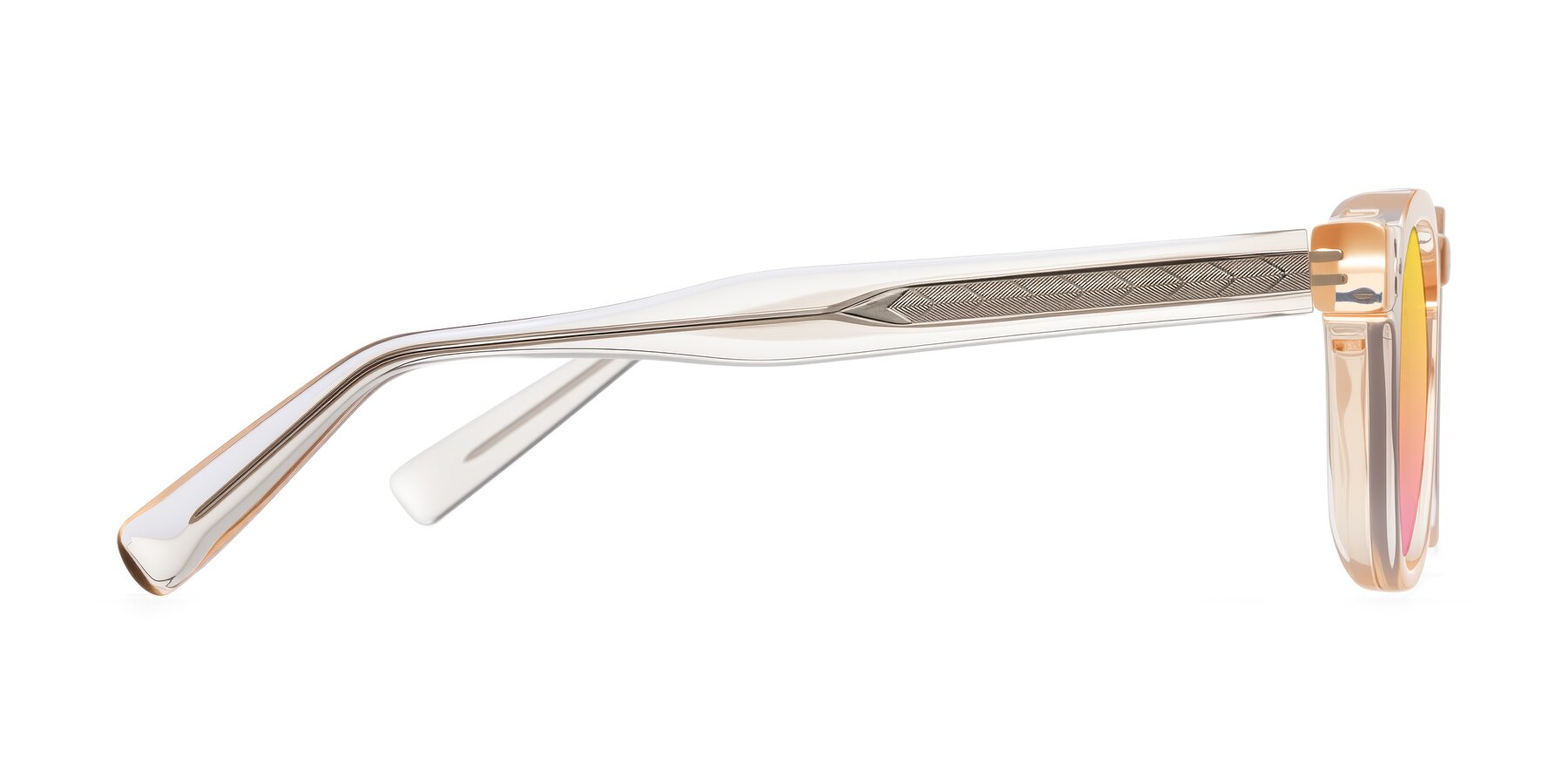 Side of Muzik in Coral to Vermilion Shift with Yellow / Pink Gradient Lenses