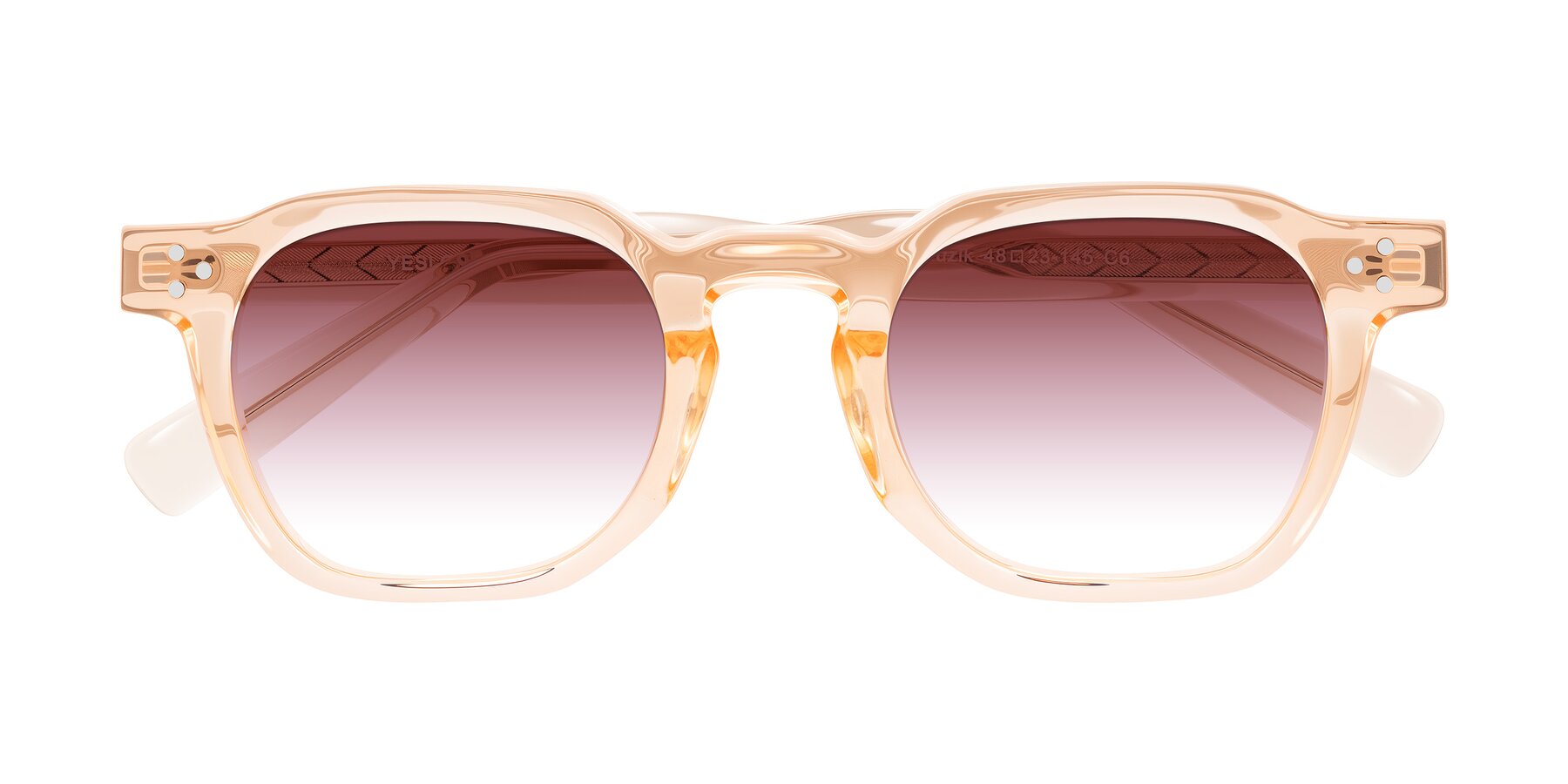 Folded Front of Muzik in Coral to Vermilion Shift with Garnet Gradient Lenses