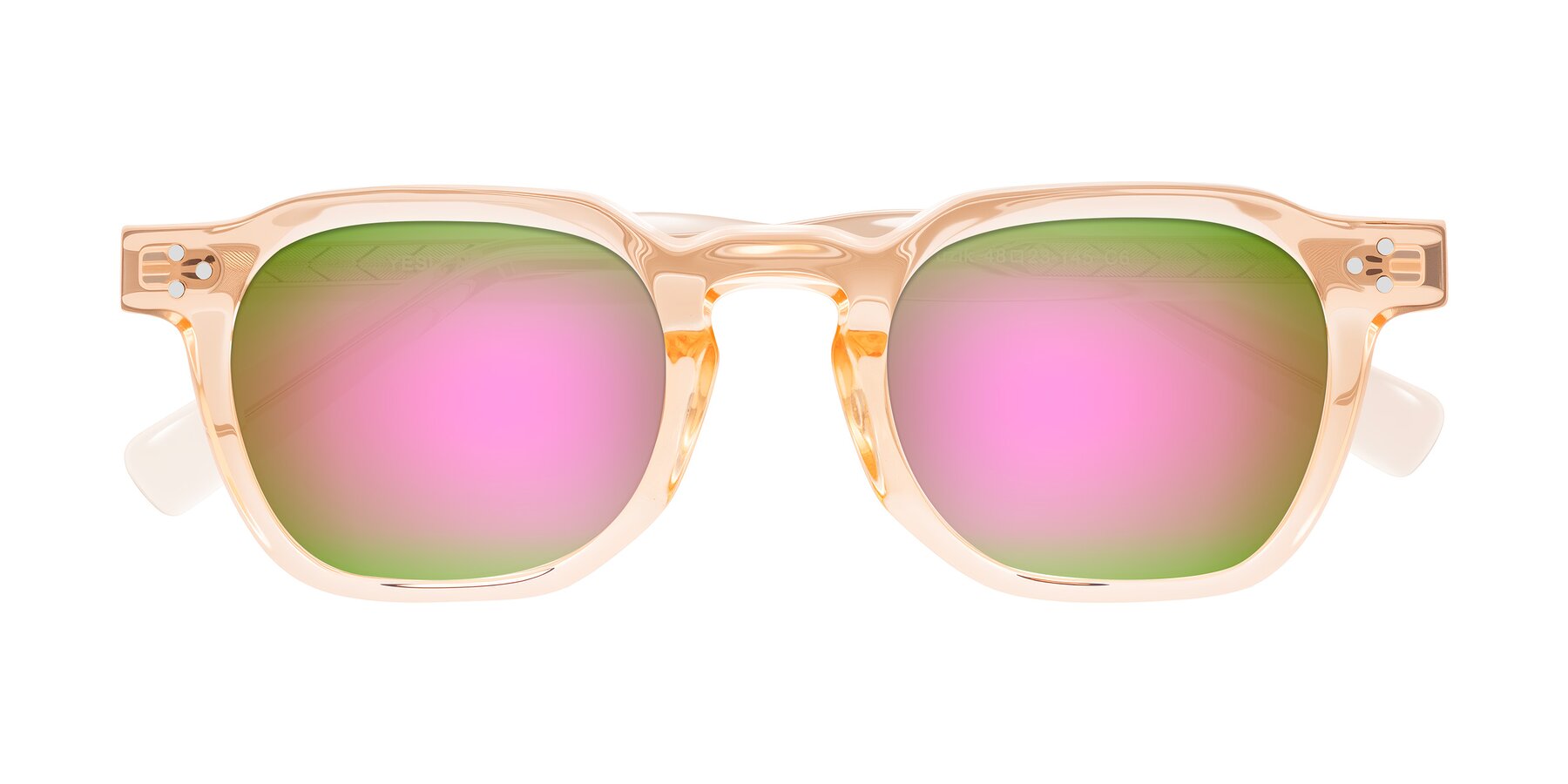 Folded Front of Muzik in Coral to Vermilion Shift with Pink Mirrored Lenses